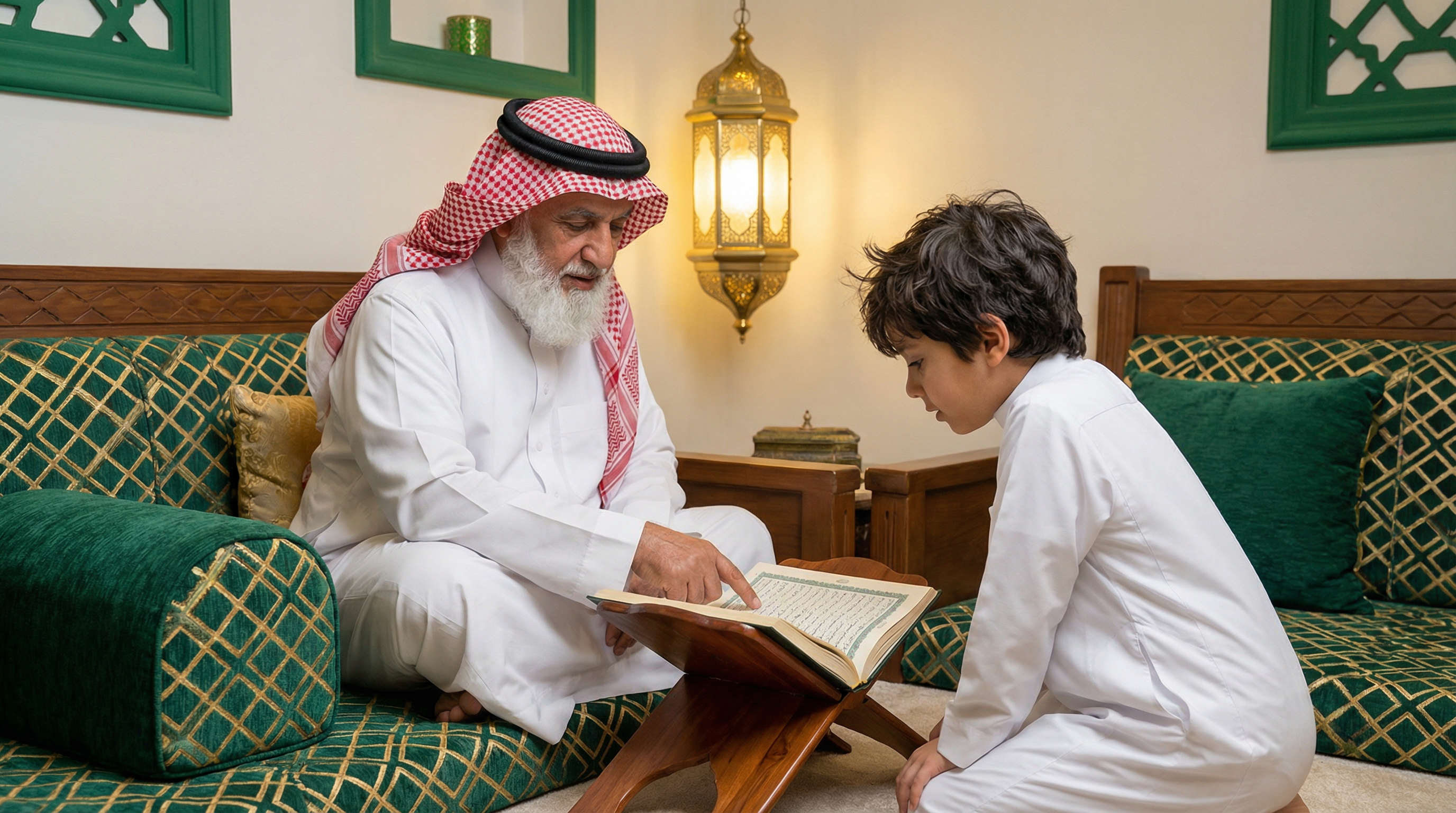 محفظ قرآن كريم سعودي يعلم طفل